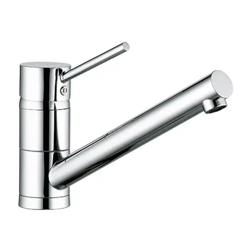 Chromfarbener Wasserhahn von Kludi mit langer Auslauf. Der Hebel zur Bedienung befindet sich auf der Oberseite. Geeignet für Niederdruckanlagen.